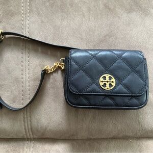 Tory Burch Black Quilted Crossbody Bag with Gold Logo